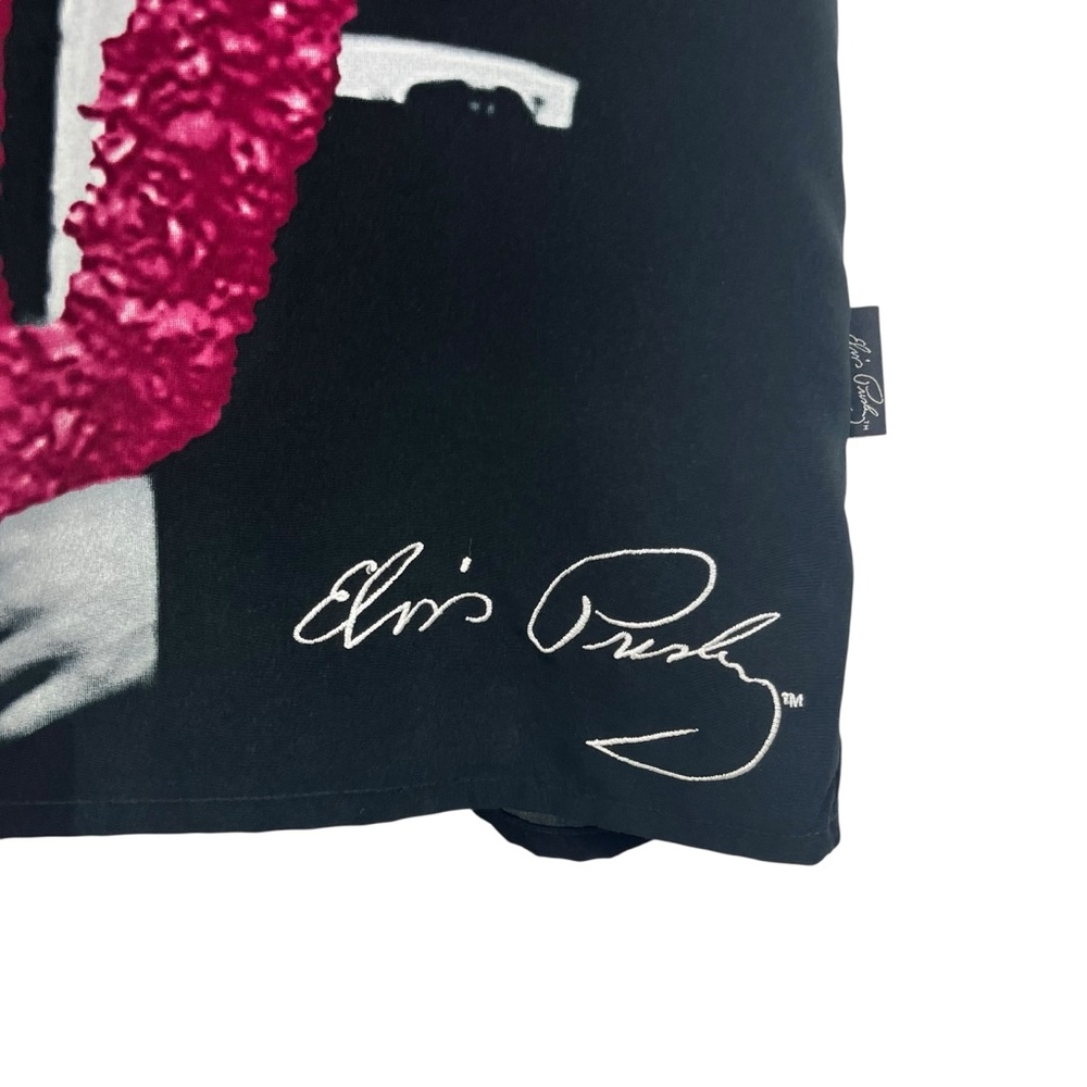 Elvis Presley Black Hawaiian Lei Button Down Shirt w/ Embroidered Signature LG - Picture 5 of 9